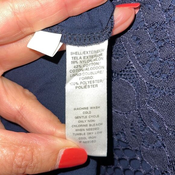 Loft Lace Overlay sleeveless top blouse round neck Black Large Petite - Picture 6 of 8